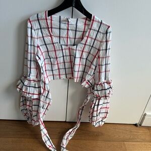 Rosie Assoulin checkered crop shirt with ruffled sleeves